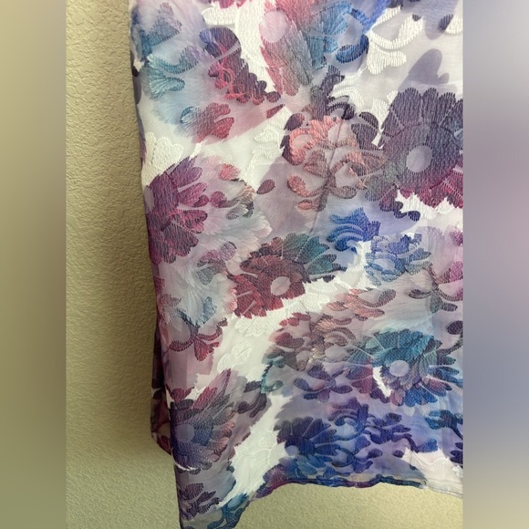 Belle Badgley Mischka Olga Watercolor Floral Lace Overlay Swing Sheath Dress 6 - Picture 5 of 12